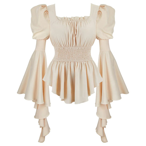 Renaissance Shirt Women Medieval Costume Women Victorian Blouse Pirate Shirt Women Renaissance Peasant Top Beige-XL