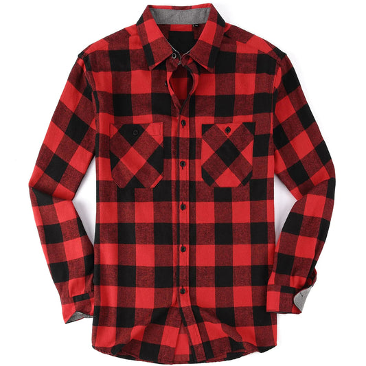 Damipow Flannel Shirt for Men Button Down Long Sleeve Shirts Plaid Flannels Men ShirtRed3XL - AZ Depot Express