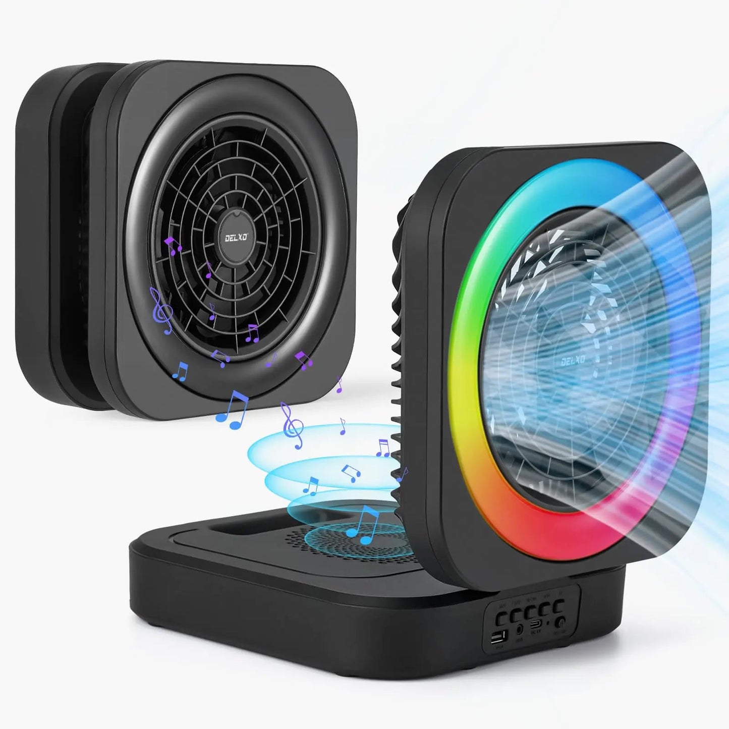 Delxo Bluetooth Speaker with LED Desk Night Light for Indoor Office Home Portable Wireless Speaker with Fan Rechargeable Outdoor FM Radio Speaker Camping Hiking Weekend Black - AZ Depot Express
