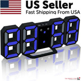 Digital 3D LED Big Wall Desk Alarm Clock Snooze 12/24 Hours Auto Brightness USB - AZ Depot Express