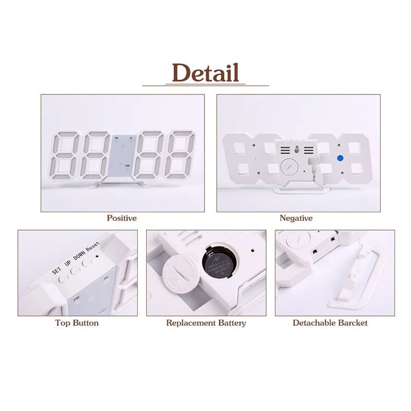Digital 3D LED Big Wall Desk Alarm Clock Snooze 12/24 Hours Auto Brightness USB - AZ Depot Express