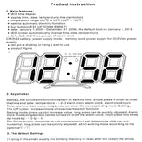 Digital 3D LED Big Wall Desk Alarm Clock Snooze 12/24 Hours Auto Brightness USB - AZ Depot Express