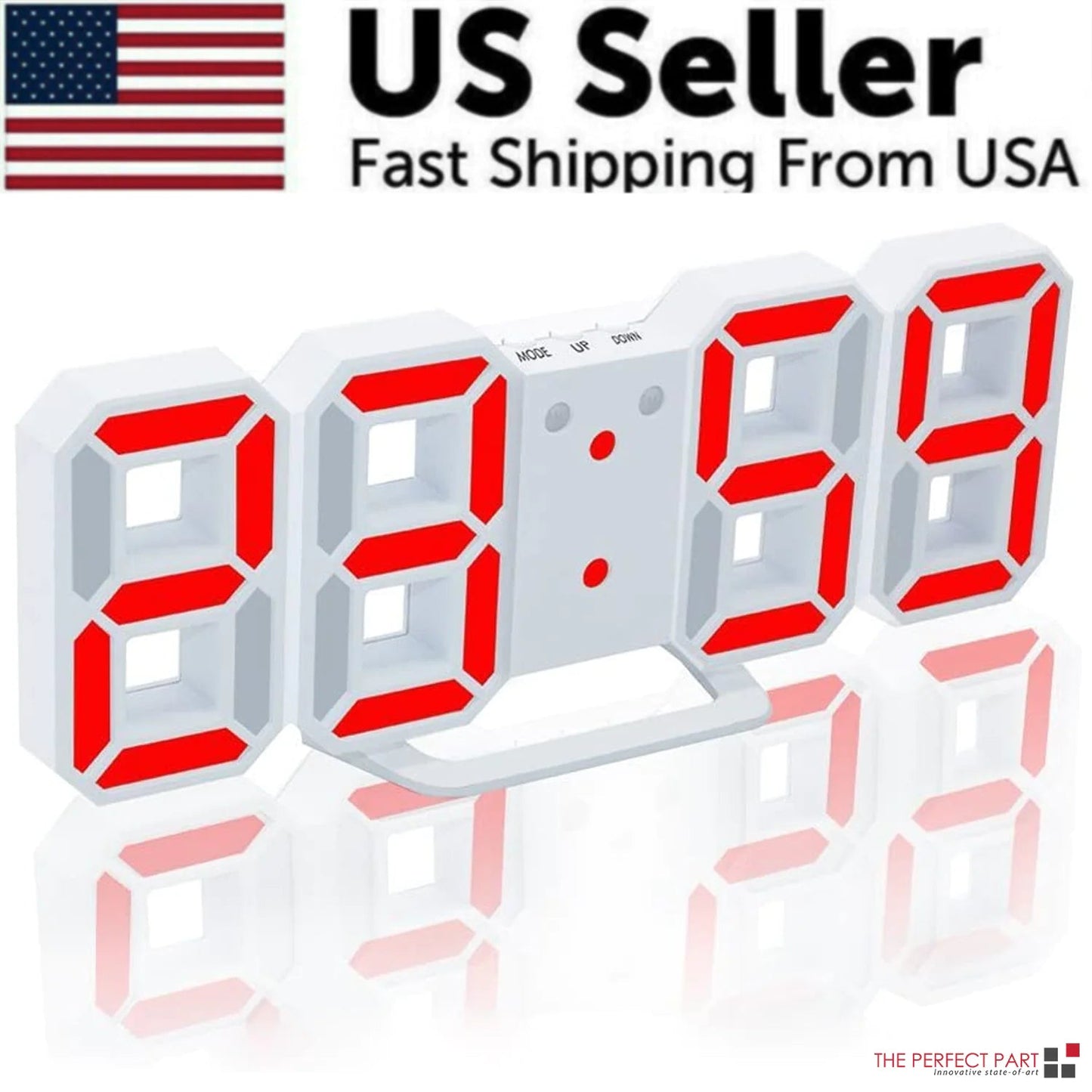 Digital 3D LED Big Wall Desk Alarm Clock Snooze 12/24 Hours Auto Brightness USB - AZ Depot Express