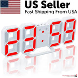 Digital 3D LED Big Wall Desk Alarm Clock Snooze 12/24 Hours Auto Brightness USB - AZ Depot Express