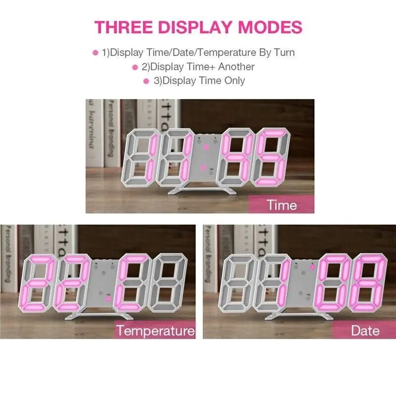 Digital 3D LED Big Wall Desk Alarm Clock Snooze 12/24 Hours Auto Brightness USB - AZ Depot Express