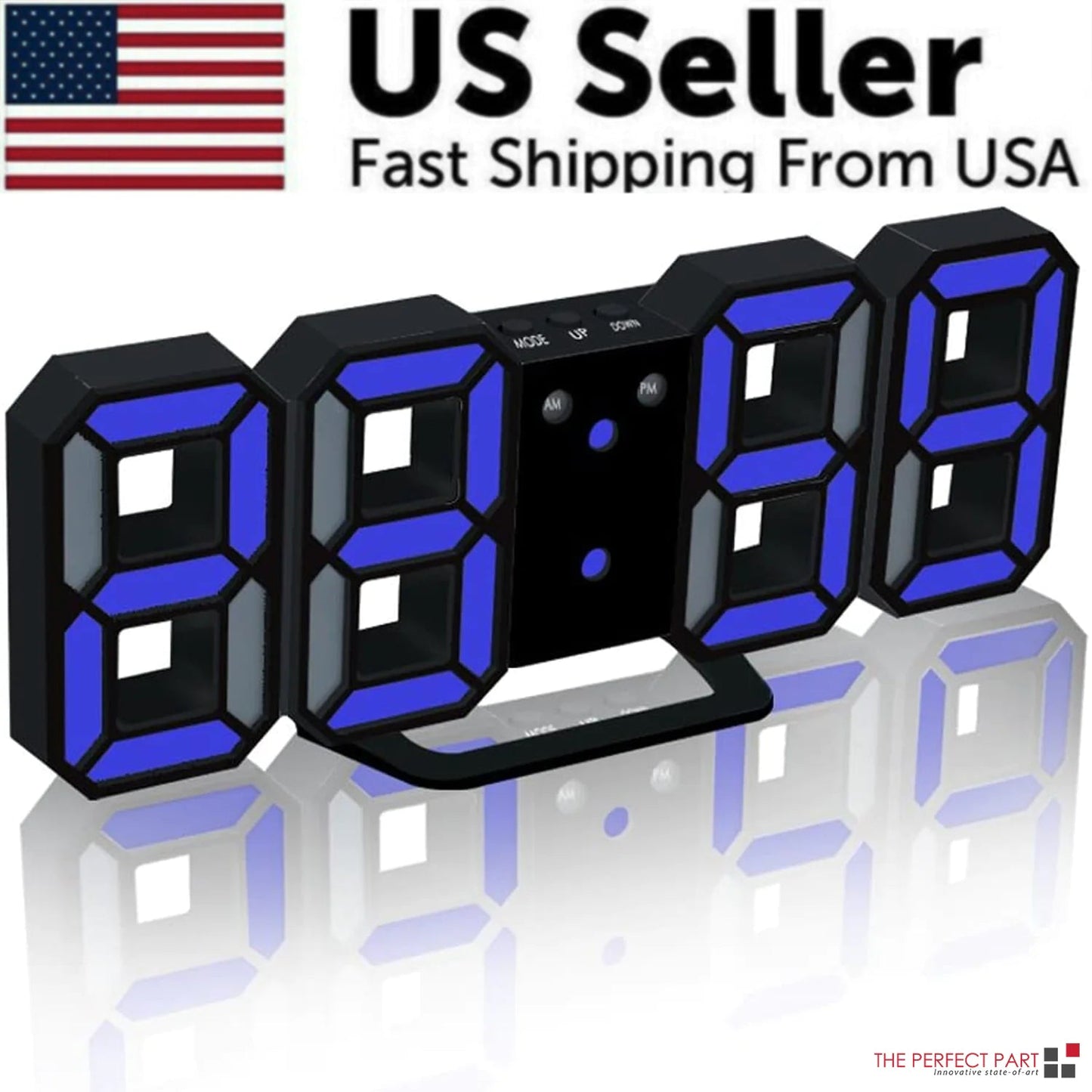 Digital 3D LED Big Wall Desk Alarm Clock Snooze 12/24 Hours Auto Brightness USB - AZ Depot Express