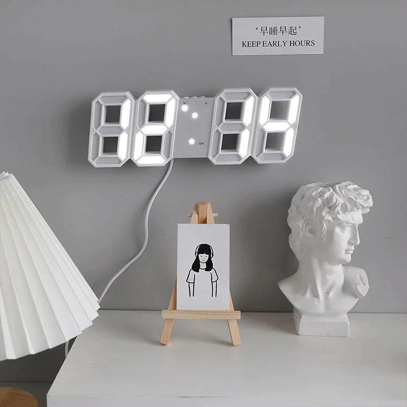 Digital 3D LED Big Wall Desk Alarm Clock Snooze 12/24 Hours Auto Brightness USB - AZ Depot Express