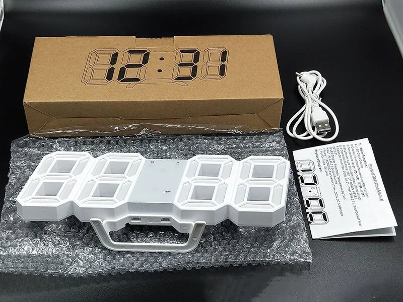 Digital 3D LED Big Wall Desk Alarm Clock Snooze 12/24 Hours Auto Brightness USB - AZ Depot Express