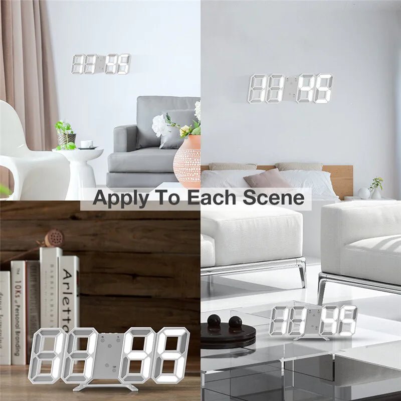 Digital 3D LED Big Wall Desk Alarm Clock Snooze 12/24 Hours Auto Brightness USB - AZ Depot Express