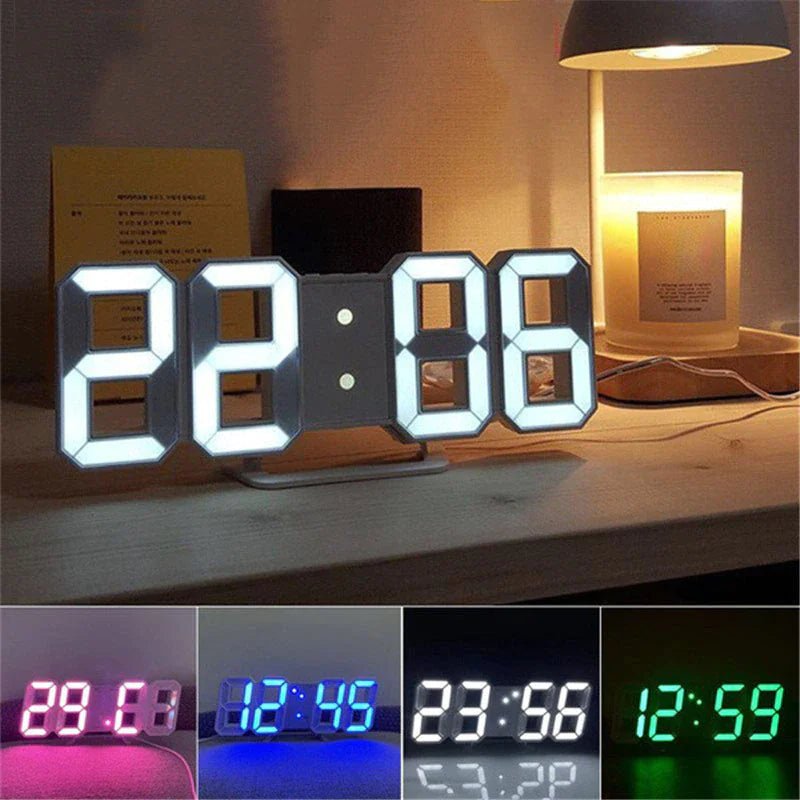 Digital 3D LED Big Wall Desk Alarm Clock Snooze 12/24 Hours Auto Brightness USB - AZ Depot Express