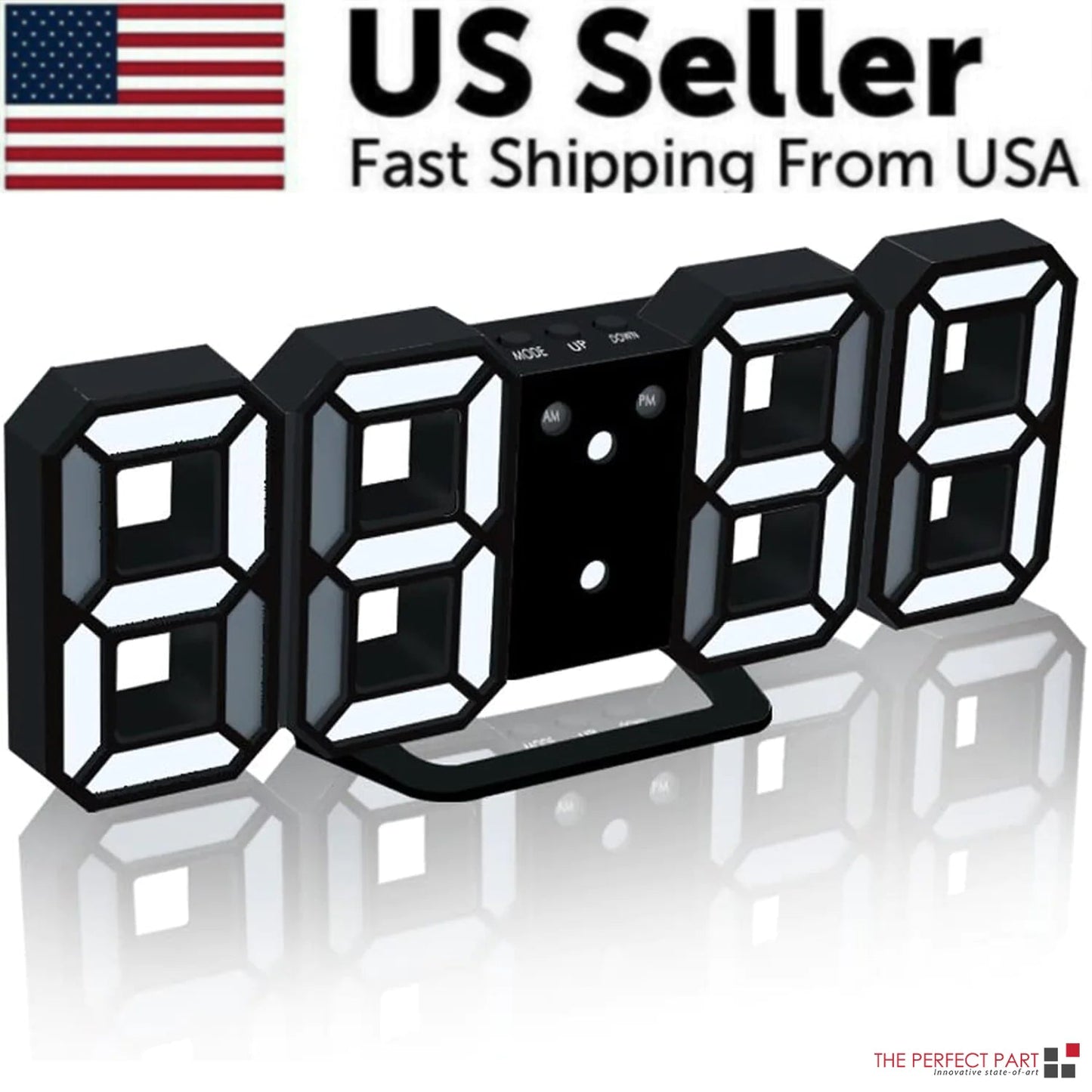 Digital 3D LED Big Wall Desk Alarm Clock Snooze 12/24 Hours Auto Brightness USB - AZ Depot Express
