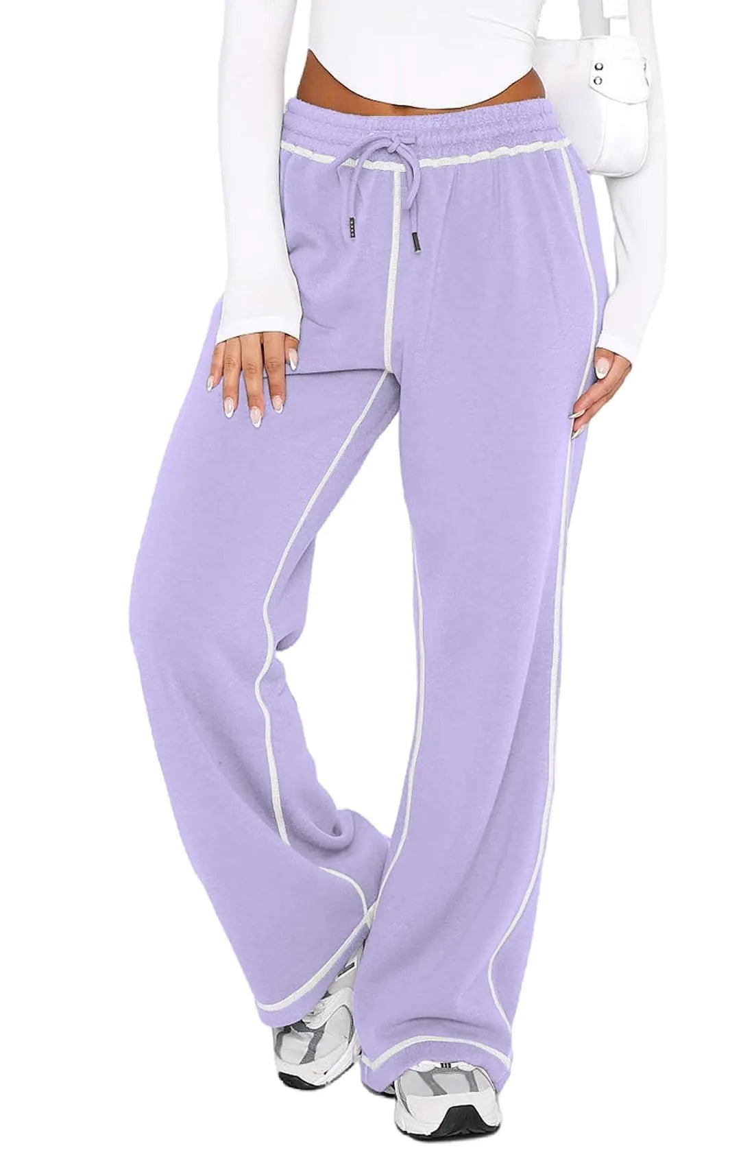 DISCIPBUSH Track Pants Women - Soft Wide Leg Sweatpants Women Drawstring Lounge Pants Women Joggers with Pockets Purple M - AZ Depot Express