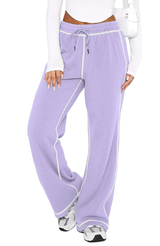 DISCIPBUSH Track Pants Women - Soft Wide Leg Sweatpants Women Drawstring Lounge Pants Women Joggers with Pockets Purple M - AZ Depot Express