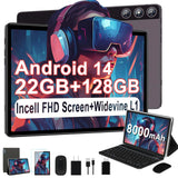 DMOAO Tablet Android Tablet 2024 Tablets with 22GB RAM+128GB ROM/ 1TB Expand 8000mAh Battery Octa - Core 2.0GHz CPU 5G WiFi GPS 10.1 Inch FHD IPS 2 in 1 Tablet PC with Keyboard/Mouse - Gray - AZ Depot Express