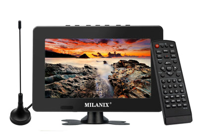 Milanix 7" Portable TV LCD Monitor Rechargeable Battery Operated with Antenna AC/DC Stand USB AV Input Built in Digital Tuner and Remote Control Small for Car Travel Camping Kids