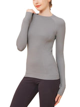 FelFory Workout Shirts for Women Long Sleeve Seamless Workout Tops for Women Compression Shirts Women Running Shirts Yoga Shirts Women Athletic Shirts Long Sleeve with Thumb Holes Women Grey Small - AZ Depot Express