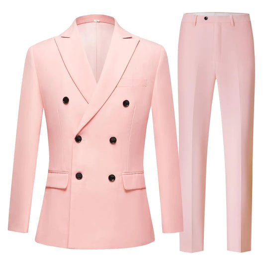 GHNXCY Nine Colors Men Suits 2 Piece Double Breasted Tuxedo for Men Colored Formal Suits for Men (US Alpha Medium Regular Regular Pink) - AZ Depot Express