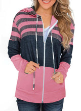 GOLDPKF Womens Wweater zip up Hoodies for women lightweight pullover women hoodie sweaters for women color block striped hoodie women Rose Pink Small - AZ Depot Express