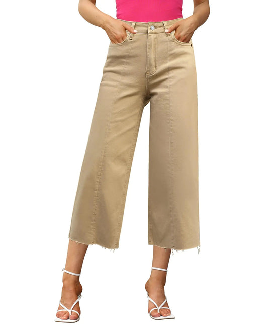 GRAPENT Jeans for Women Trendy Denim Jeans for Women Women Wide Leg Jeans Boyfriend Capri Jeans for Women Wide Leg Jeans for Women Plus Size Capris Color Khaki Size X - Large Size 16 Size 18 - AZ Depot Express