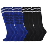 hakugoo Kids Soccer Socks Boys Girls Football Socks 4 Pairs Cushioned Athletic Socks 5 - 7 Years Youth Baseball Socks Striped Knee High Socks (Black+BlueS) - AZ Depot Express