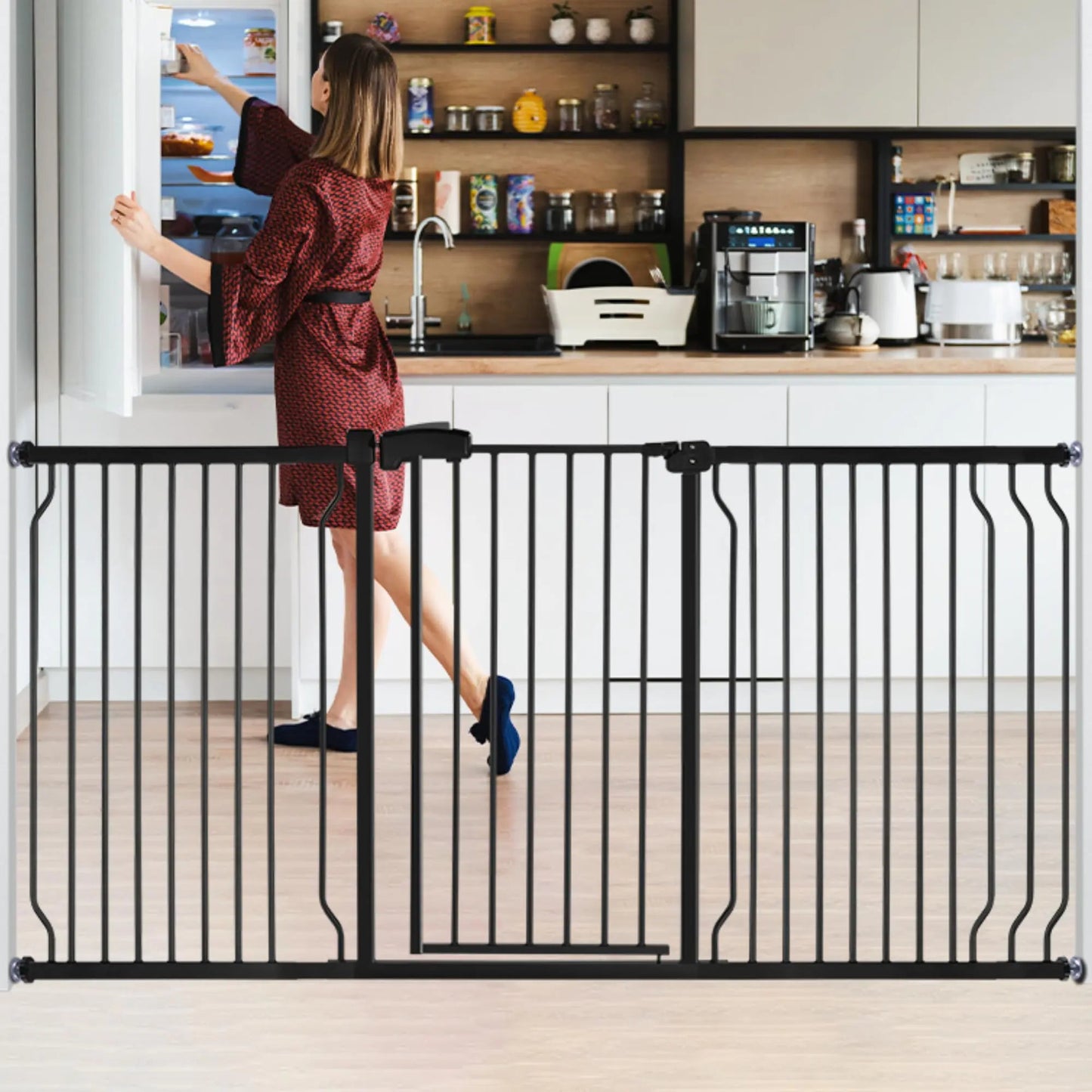 HEMRORO Extra Wide Baby Gate for Doorways & Stairs 66.5 - 75.8" 30" Tall Easy Install Pressure Mounted Dog Gate with 3 Configurable Extensions for The House Indoor Easy Walk Thru Safety Gate for Pet - AZ Depot Express