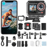 Hiicam Action Camera Speed 60 4K60FPS 48MP WiFi with 2.35" HDR Touch Screen EIS 8X Zoom Remote ControlBare Machine Waterproof 33FT with Waterproof Case 131FT 2x2150mAh Battery 30 Burst Vlog Camera - AZ Depot Express