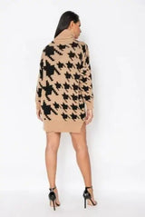 Houndstooth Check Roll Neck Jumper Dress - AZ Depot Express