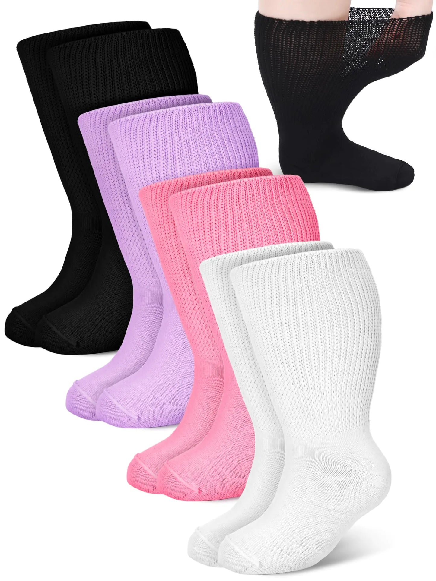 Bunnycool 4 Pairs Extra Wide Socks Swollen 30" Lymphedema Socks Bariatric Socks Non Binding Socks(10-13Dark BlueGrayBlackBeige)