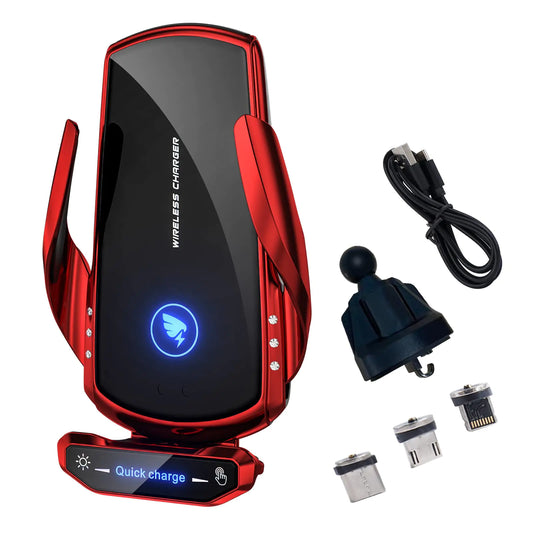 Wireless Car Charger Mount Automotive Electric Induction 15W Fast Charging Auto Clamping Car Phone Holder Mount Wireless Charging Mount Air Vent Phone Holde Compatible with All Android (Red)