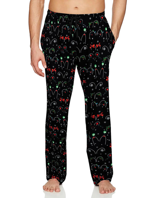 Men Christmas Pajamas Mens Pj Sleepwear M Black Pj Sleepwear Snowflakes Elk Christmas Trees Vacation Sleep Pants Men Pajama Bottoms Men Pajamas Pant