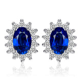 JewelryPalace Princess Diana Kate Middleton Class Gemstone Birthstone Cleated Sapphire Simulated Emerald Stud Earrings for Women 14k Gold Plated 925 Sterling Silver Earrings for Women Earings Set - AZ Depot Express