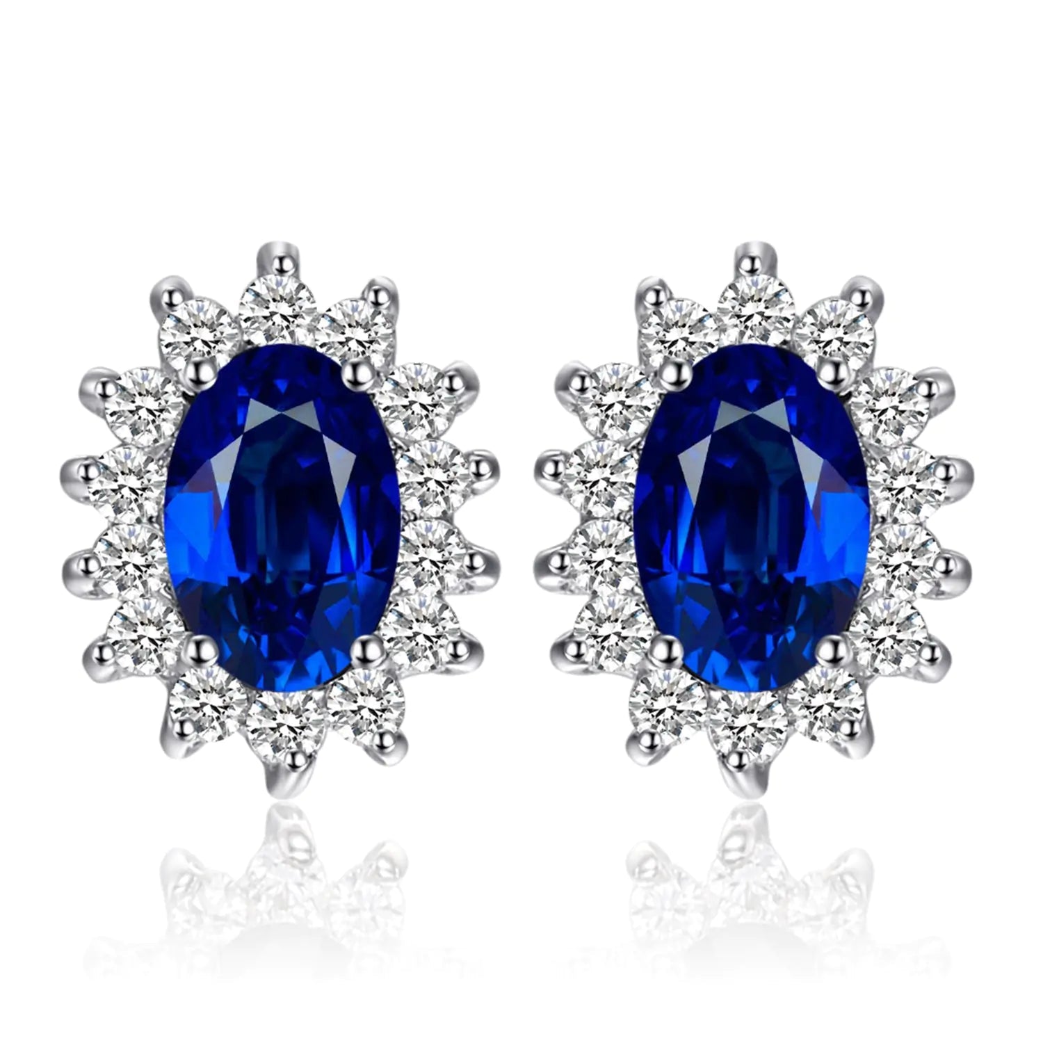 JewelryPalace Princess Diana Kate Middleton Class Gemstone Birthstone Cleated Sapphire Simulated Emerald Stud Earrings for Women 14k Gold Plated 925 Sterling Silver Earrings for Women Earings Set - AZ Depot Express