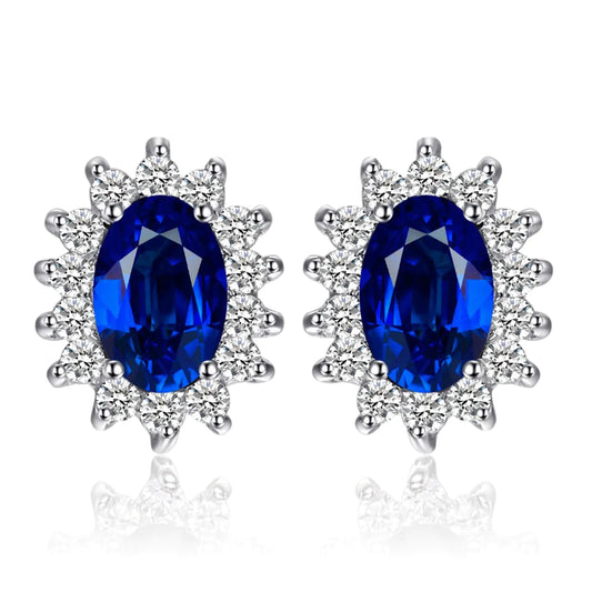 JewelryPalace Princess Diana Kate Middleton Class Gemstone Birthstone Cleated Sapphire Simulated Emerald Stud Earrings for Women 14k Gold Plated 925 Sterling Silver Earrings for Women Earings Set - AZ Depot Express