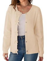 Kipfall Women's Cardigan Sweater - Bow Button Down Knit Open Front Coat for Fall Fashion - AZ Depot Express