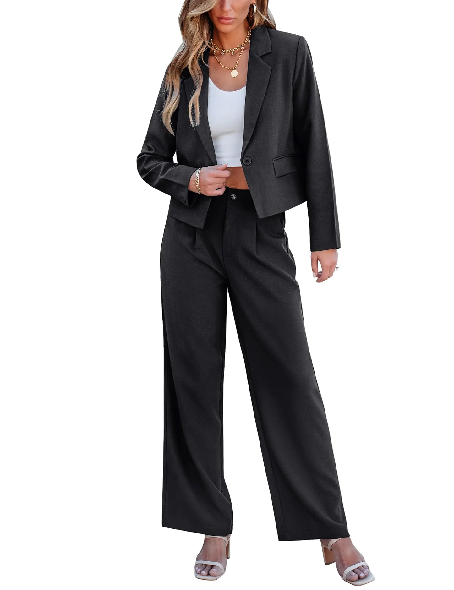 luvamia Women Suits 2 Piece Set Wide Leg Pants for Women Business Professional Clothes for Women Business Suit for Women 2 Piece Sets Black Dress Suits for Women Blazer Size XX-Large Size 20 22