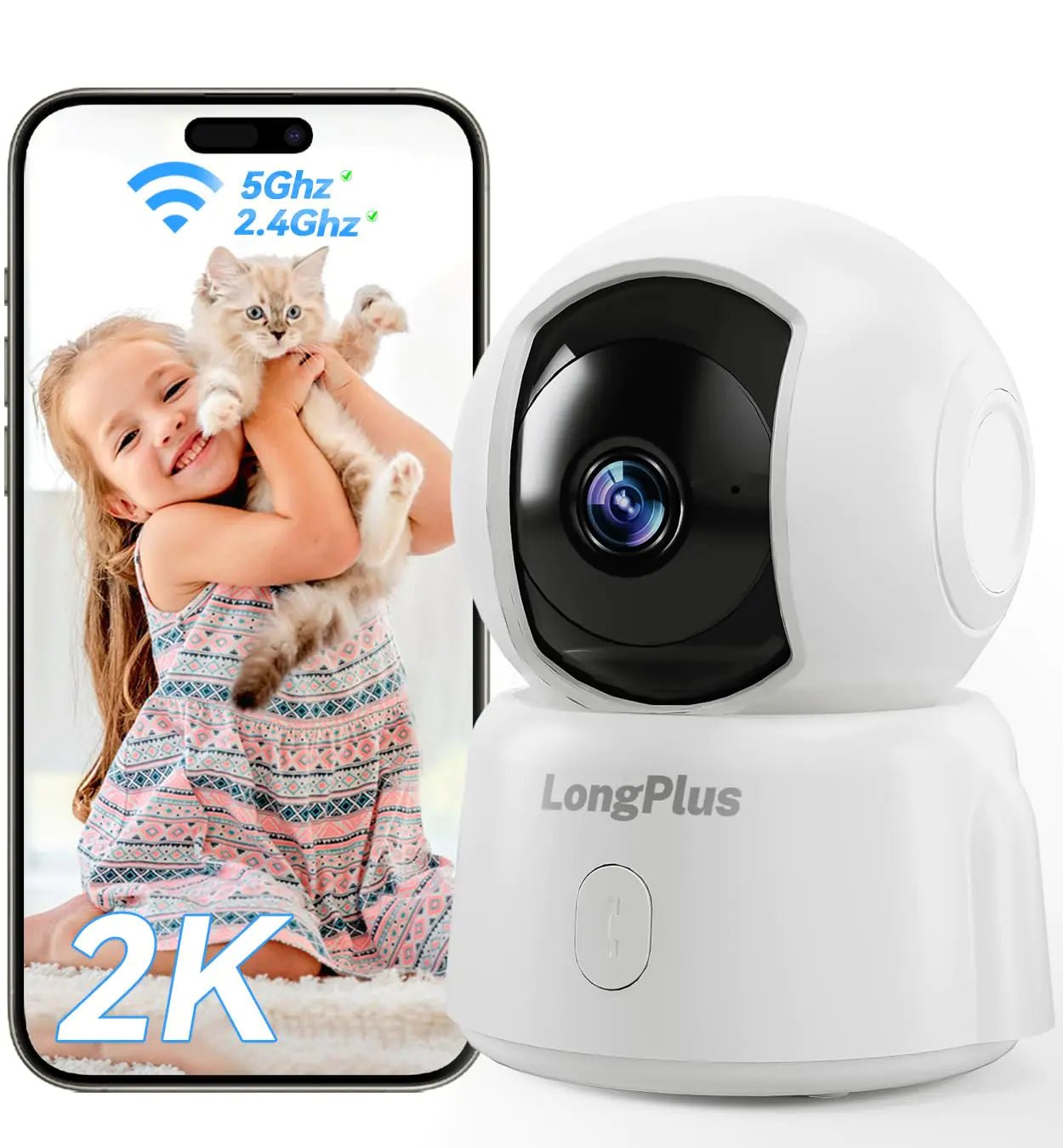 LongPlus 2K Security Camera - Indoor WiFi Pet & Baby Monitor with Pan/Tilt, Night Vision, Auto Tracking, Alexa Compatible - AZ Depot Express