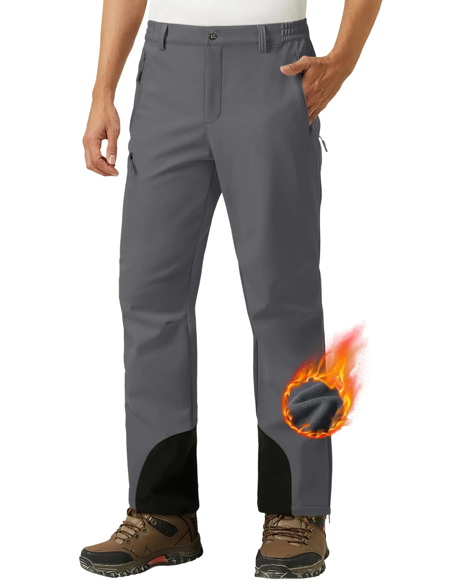 MAGCOMSEN Winter Pants for Men Waterproof Snow Pants for Men Fleece Lined Ski Pants Men Hiking Pants Softshell Hunting Pants Dark Grey 38 - AZ Depot Express