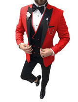 Men 3 Piece Suit Slim Fit Tuxedo Wedding Suits for Men Red Suit for Men Prom Suits Fashion Suits S - AZ Depot Express