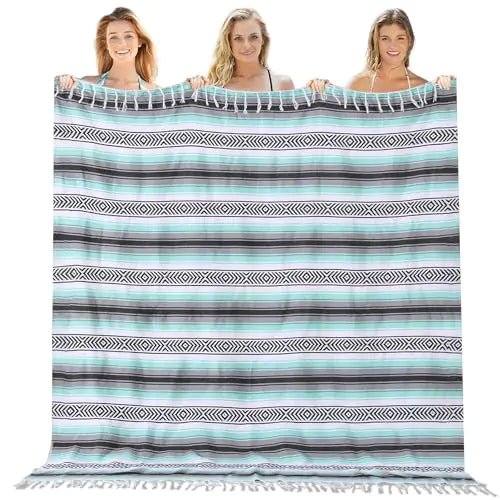 Mexican Throw Blanket Lightweight Serape Outdoor Blanket Extra Large Picnic Blanket Camping Blanket Beach Blanket Turkish Towel Sandproof Honeymoon Gift Fast Dry XL Compact Tent Gadgets 60" x 78" Mint - AZ Depot Express
