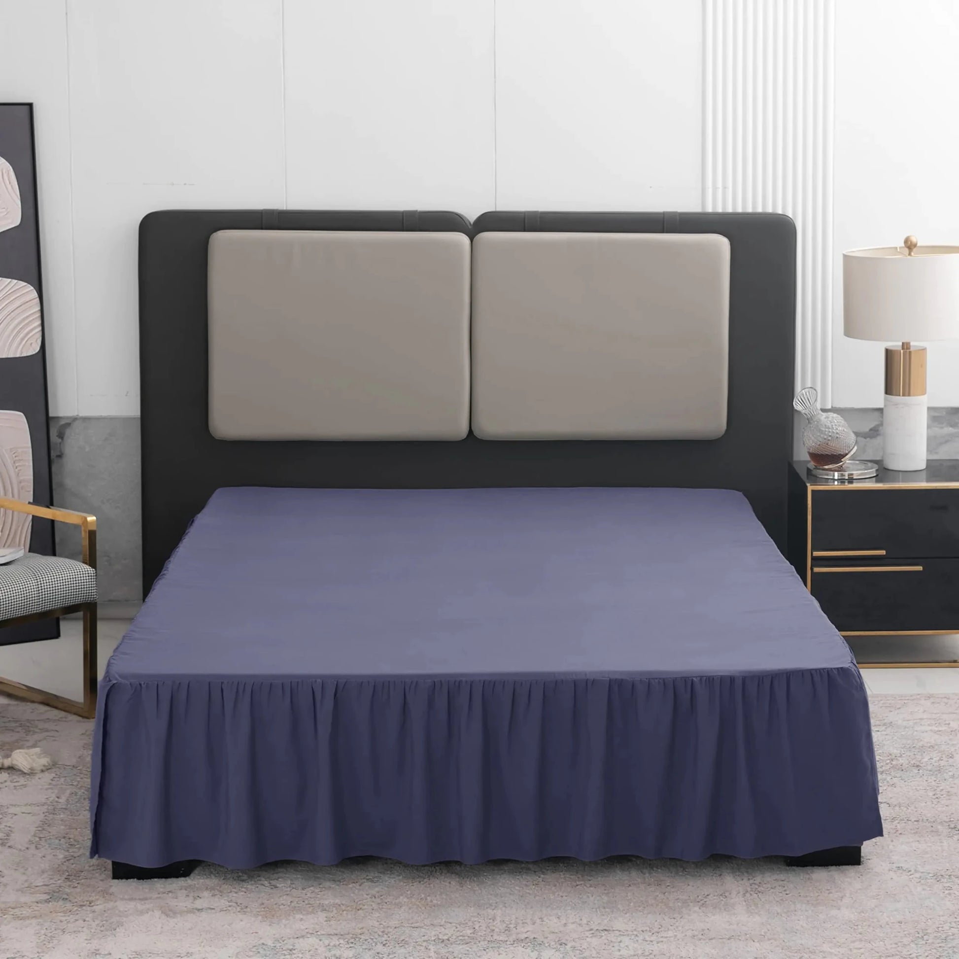 Navy Blue Bed Skirt King Size - Ruffled Split Corner Bed Skirt with 12 Inch Drop - AZ Depot Express