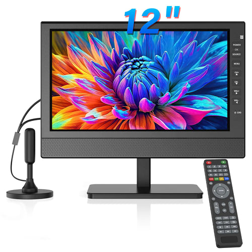 Jexiop 12”Portable Flat Screen TVSmall TV with Digital Tuner-HDMI-USB-Headphone Jack-AC/DC-12V Input-Use KitchenCaravan Workbench