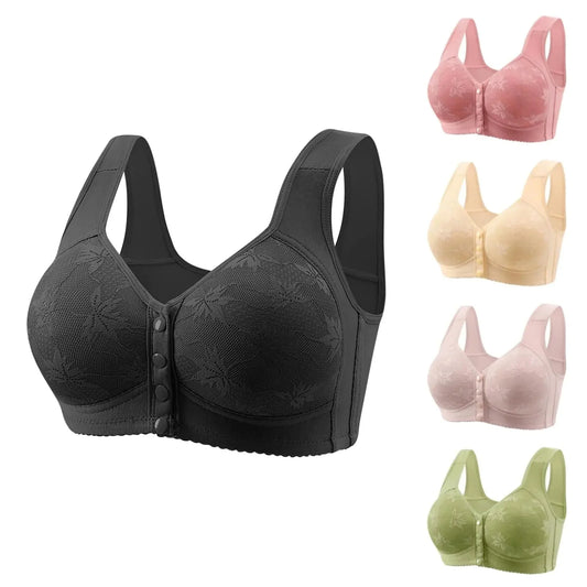 No underwire full coverage front closure bra for women black 5XL