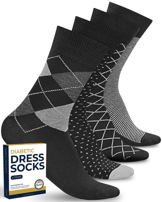 Pembrook Diabetic Dress Socks for Men - 4 Pairs Odor Free Thin Diabetic Socks for Men Work | Thin Socks Men - AZ Depot Express