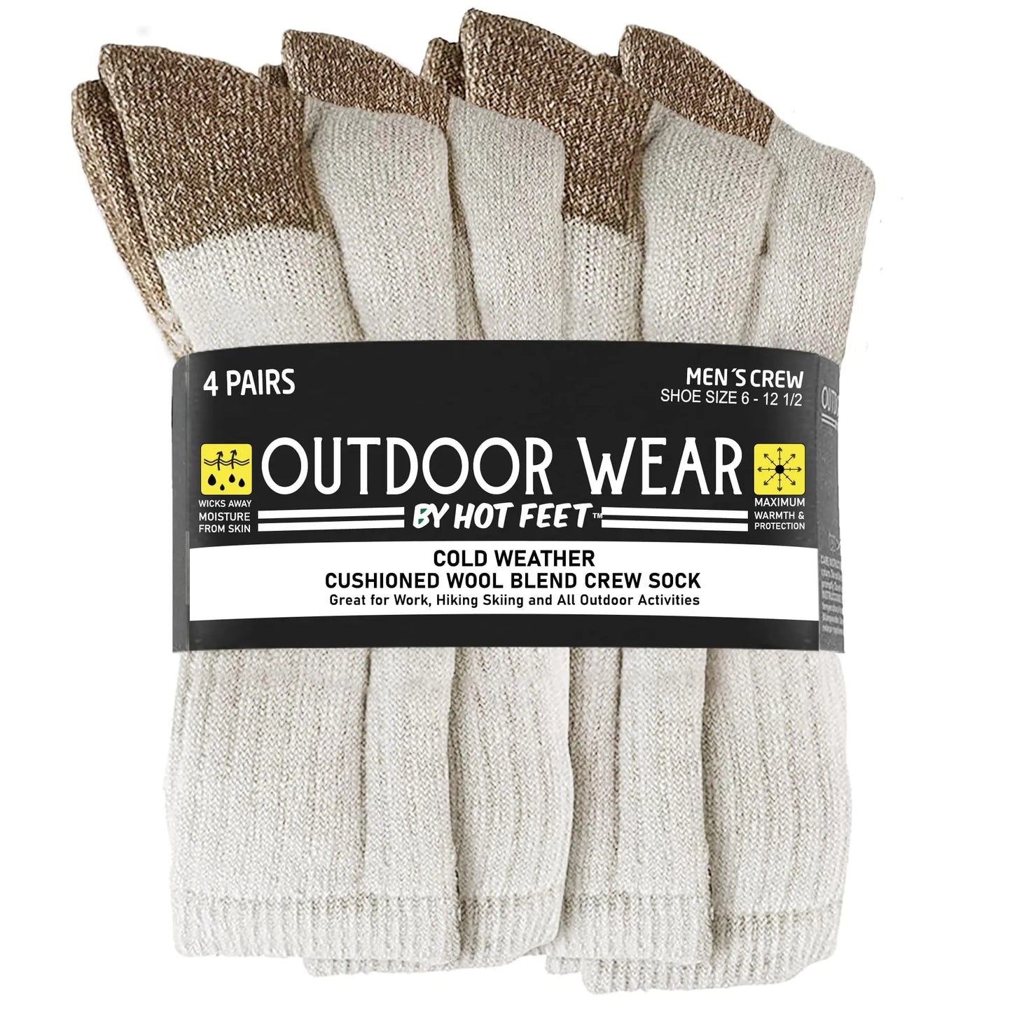 HOT FEET Thick Work Socks for Men – Warm Outdoor Winter Socks for Men Wool Boot Socks Mens Crew Socks Mens Socks 6-12.5 Brown