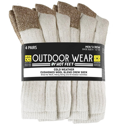 HOT FEET Thick Work Socks for Men – Warm Outdoor Winter Socks for Men Wool Boot Socks Mens Crew Socks Mens Socks 6-12.5 Brown