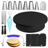 RFAQK 35PCs Cake Turntable and Leveler - Rotating Cake Stand with Non Slip pad - 7 Icing Tips and 20 Bags - Straight & Offset Spatula - 3 Scraper Set - EBook - Cake Decorating Supplies Kit - Baking Tools - AZ Depot Express