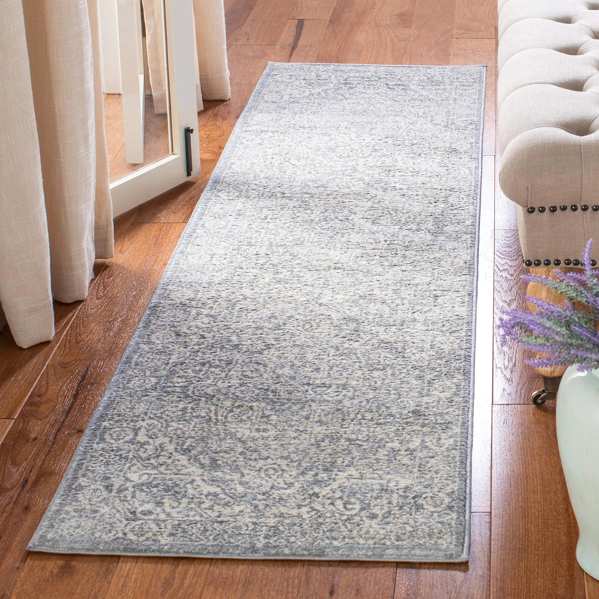 SAFAVIEH Brentwood Collection Runner Rug - 2 x 22 Light Grey & Ivory Medallion Distressed Design Non - Shedding & Easy Care Ideal for High Traffic Areas in Living Room Bedroom (BNT832F) - AZ Depot Express