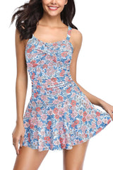 SHEKINI Womens Crossover Ruched Skirt One Piece Swimdress Swimsuit Bathing Suit（Medium，Light Blue） - AZ Depot Express
