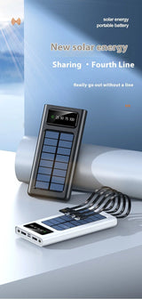 Solar Power Bank with Built - in Four Cables, 20000mAh Portable Charger for Mobile Phones - AZ Depot Express