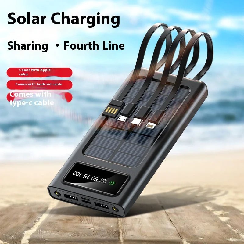 Solar Power Bank with Built - in Four Cables, 20000mAh Portable Charger for Mobile Phones - AZ Depot Express